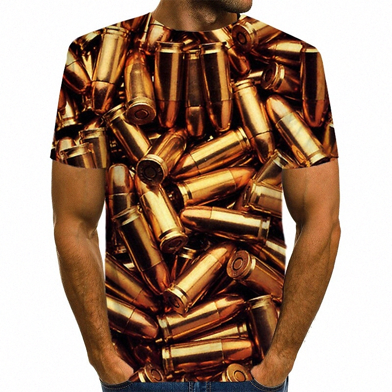 Men's T shirt Graphic 3D Round Neck Daily Wear Club Print Short Sleeve Tops Streetwear Exaggerated Gold 68h3#