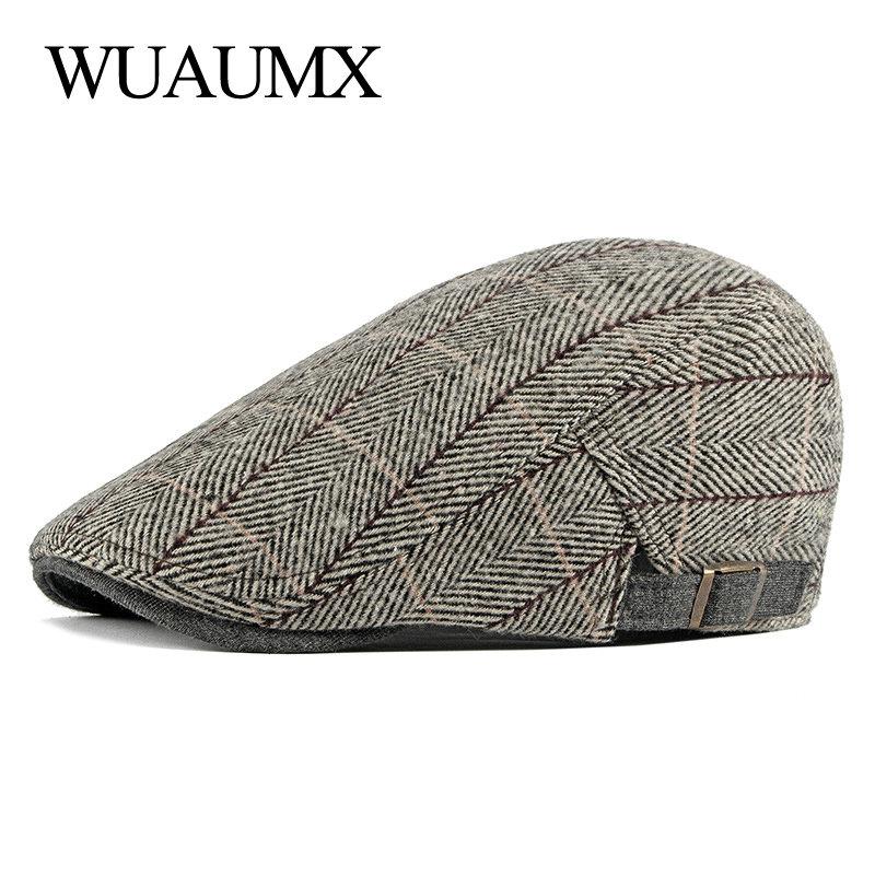 

Wuaumx Autumn Beret Hats Men Visor Retro British Peaked Flat Ivy Cap Elderly Duckbill Hat Middle-aged Herringbone Beret Cap, Brown