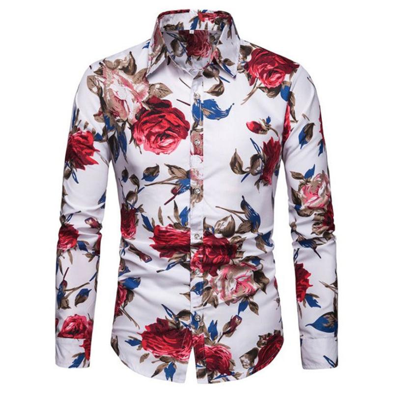 

Camisas Hombre Manga Larga Slim Fit Men Printing Buttons Stand Collar Collar Fit Slim Long Sleeve Shirt Tee Blouse Ropa, Red
