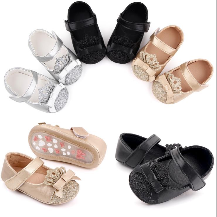 Newborn First Walkers Baby Girl Shoes Cute Princess Kid Anti-slip On Shoes 0-18 Months Crown bow Toddler Crib Shoes