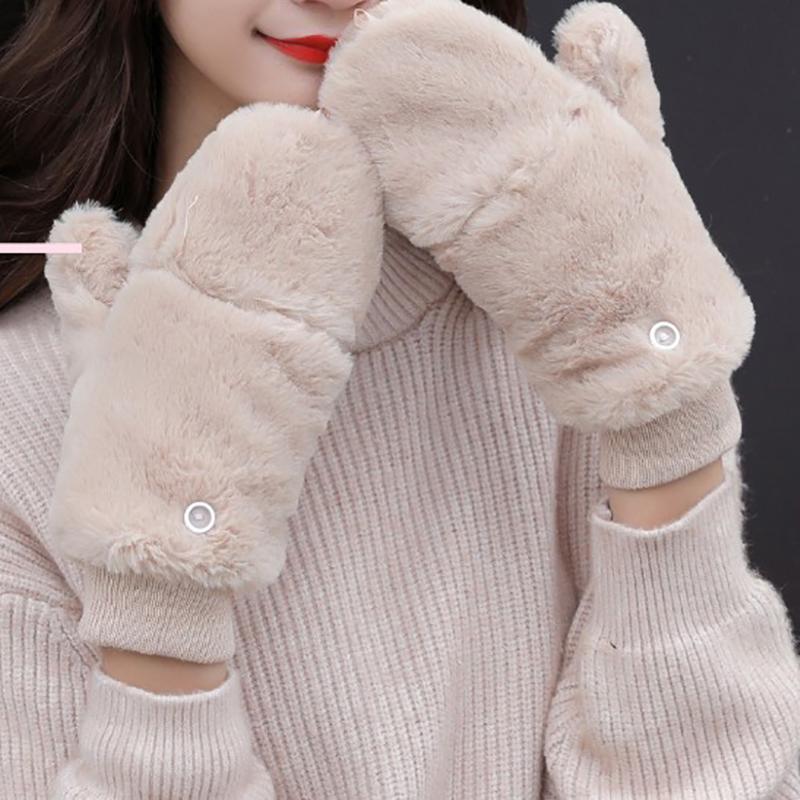 

Winter Soft Stretch Type Gloves Fashion Plush Faux Fur Gloves Women Girls Windproof Velvet Thicken Warm Mittens Hand Warmer