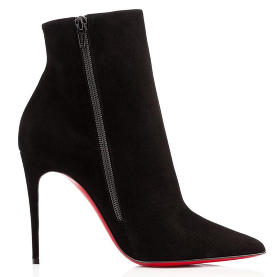 

Elegant Winter Sokate Booty Women's Red Bottom Ankle Boots Sexy Pointed Toe Lady Booties Fashion High Heels Dress Party EU35-43,With Box