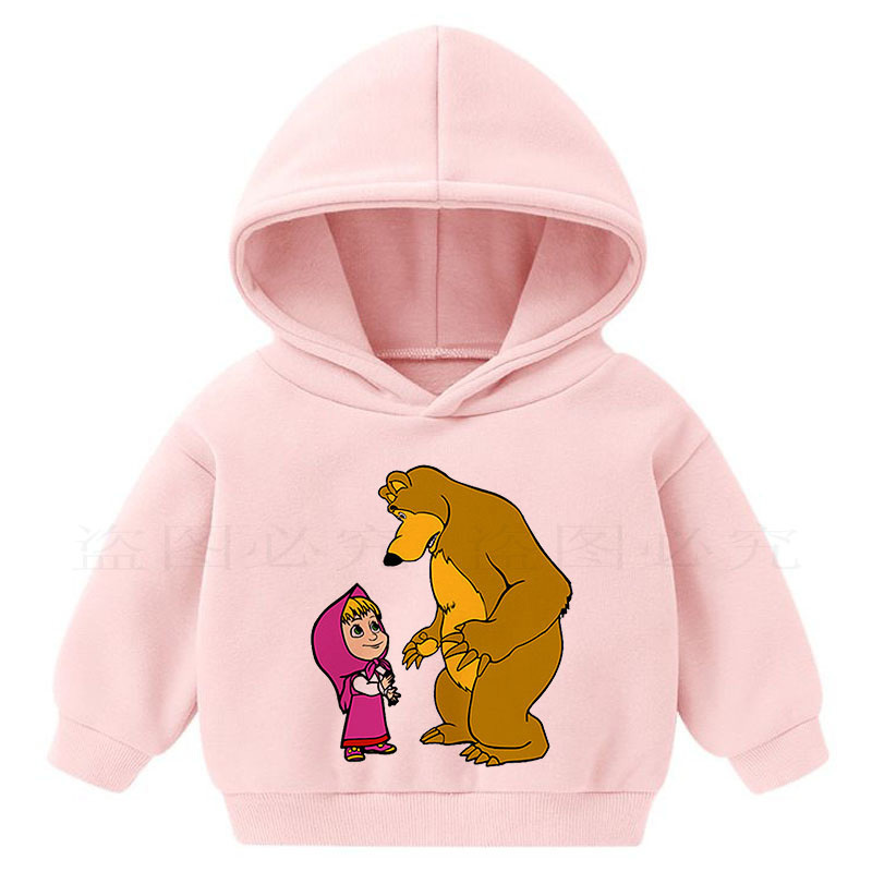 

Children's hoodie girl T-shirt Masha and bear clothes kids Sweatshirt winter Long sleeve Cute Pink casual cotton tee 5-14Y baby, Black
