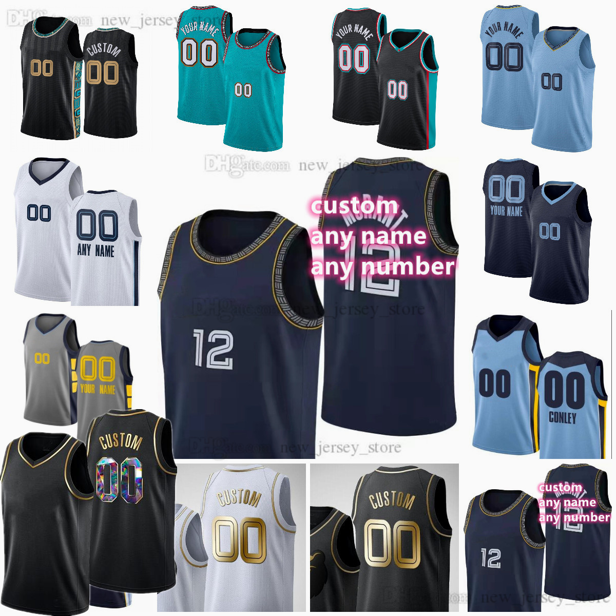

Custom Printed 75th Golden Black Basketball 12 Ja Morant Jerseys 13 Jaren Jackson 23 Jarrett Culver 8 Ziaire Williams 15 Brandon Clarke 7 Santi Aldama 3 Tyrell Terry, Printed (with team logo)