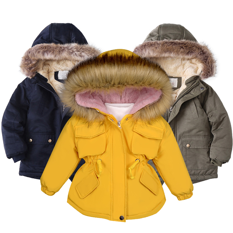 

Baby Girl Denim Jacket Plus Fur Warm Toddler Children's winter girl's cotton padded clothes baby's thickened cotton padded coat Q0109, As picture