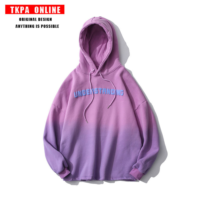 

2021 Tie-dye Gradient Tkpa Brushed with Thickened Male Hood Winter New in Loose Korean Style Top Fashion Street S48x, Red