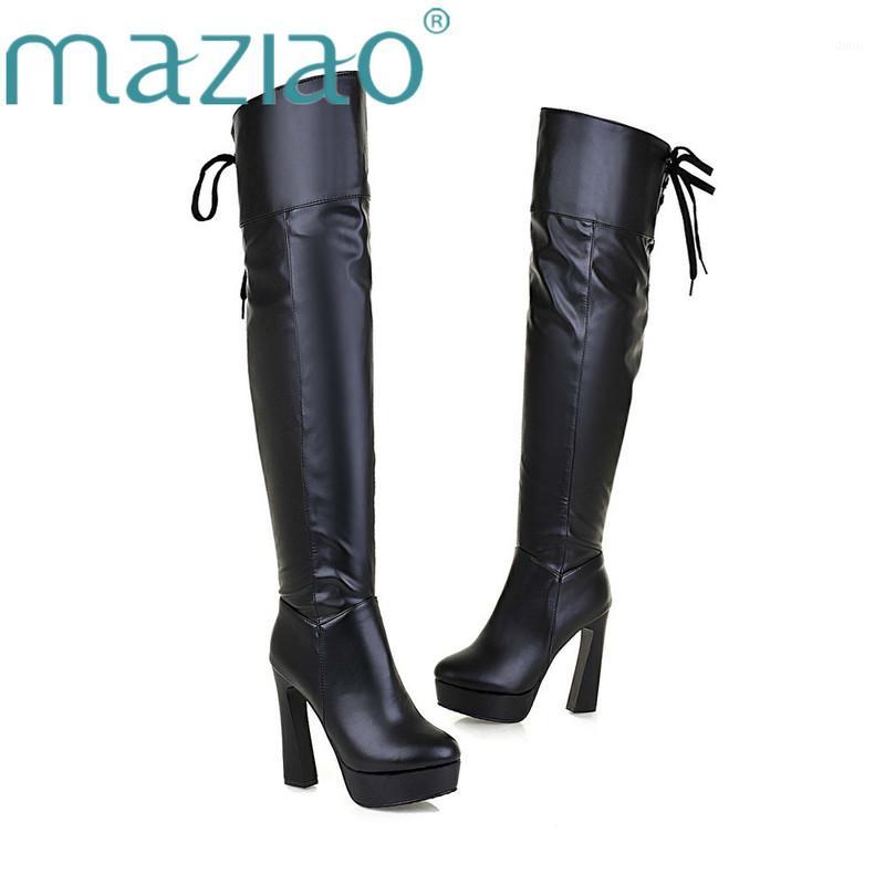 

Women Platform Sexy Pu Leather Thick High Heel Over The Knee Boots Fashion Zipper Round Toe Winter Thigh Boots Black 2020 MAZIAO1, White