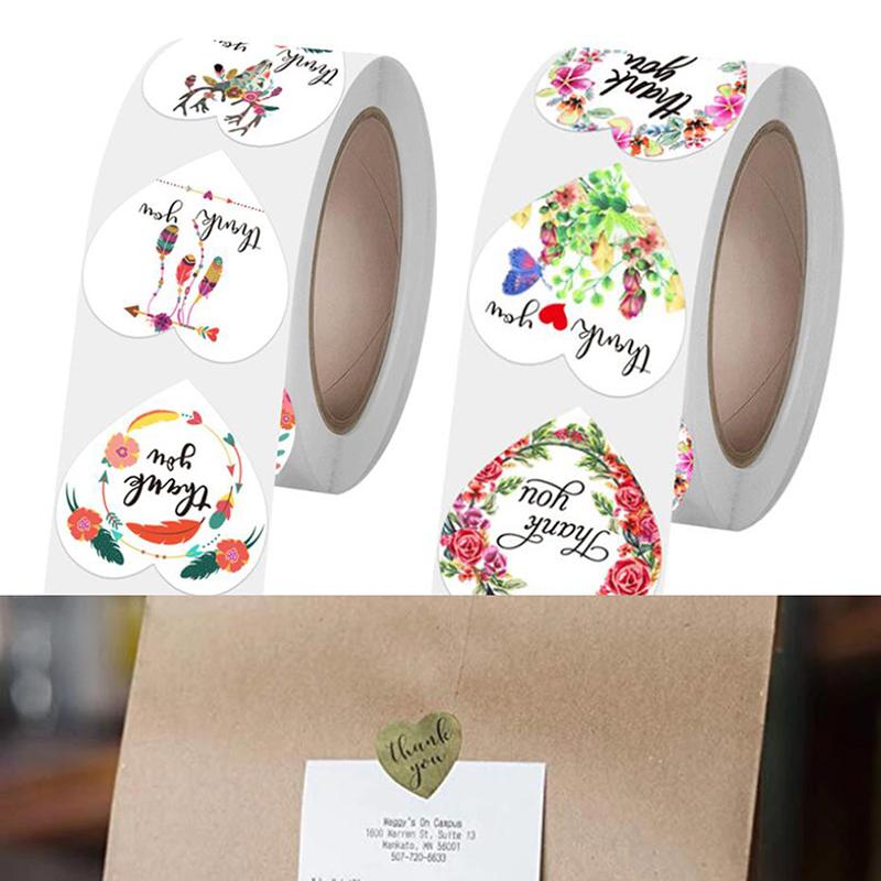 

500Pcs Lovely Heart Deer Flower Thank You Stickers Seal Labels Gift Baking Decor