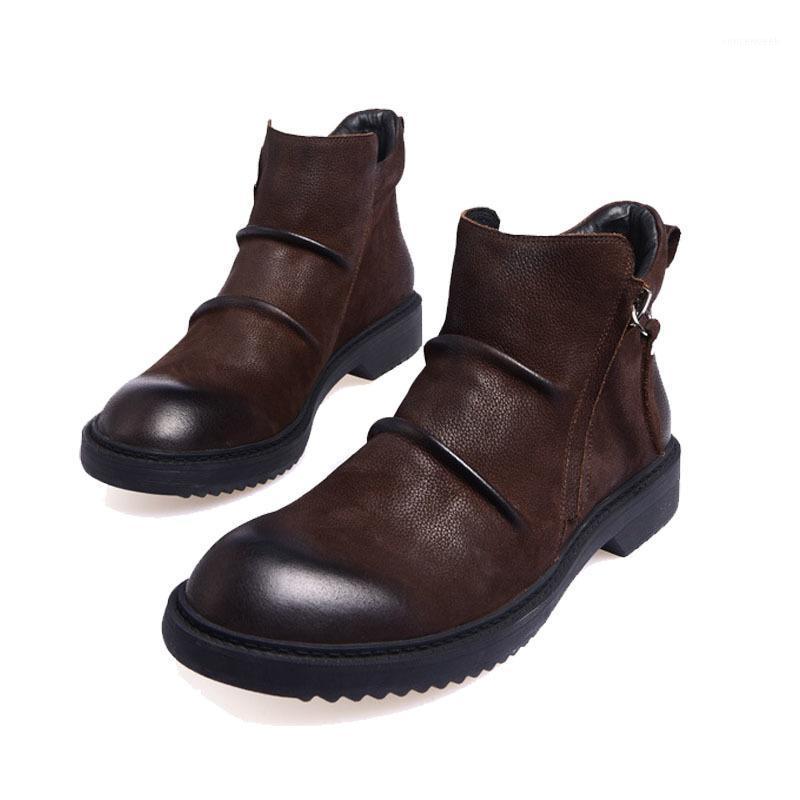 

Winter New Fashion Side Zipper Shoes Genuine Leather Round Toe Ankle Boots Men High Quality Brand Male Footwear Retro Army Boots1, Black