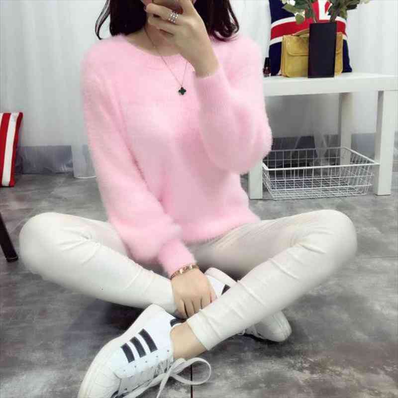 

Winter Casual Sweater Women Long Sleeve Loose Thick Turtleneck Pullovers Female Solid Mohair Ladies Sweater Coat, White;black