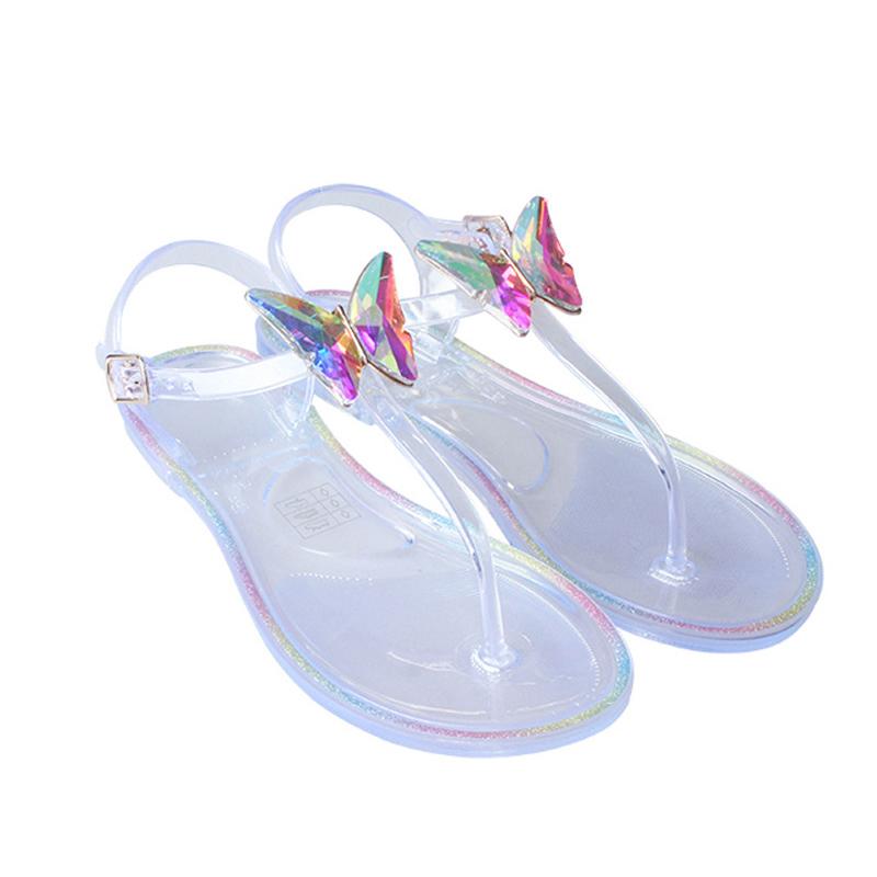 

Women's Slippers Color Diamond Jelly Shoes Fashion Ladies Summer PVC Flat Sandal Casual Transparent Clip toe Beach Shoes Female, Transparent 2