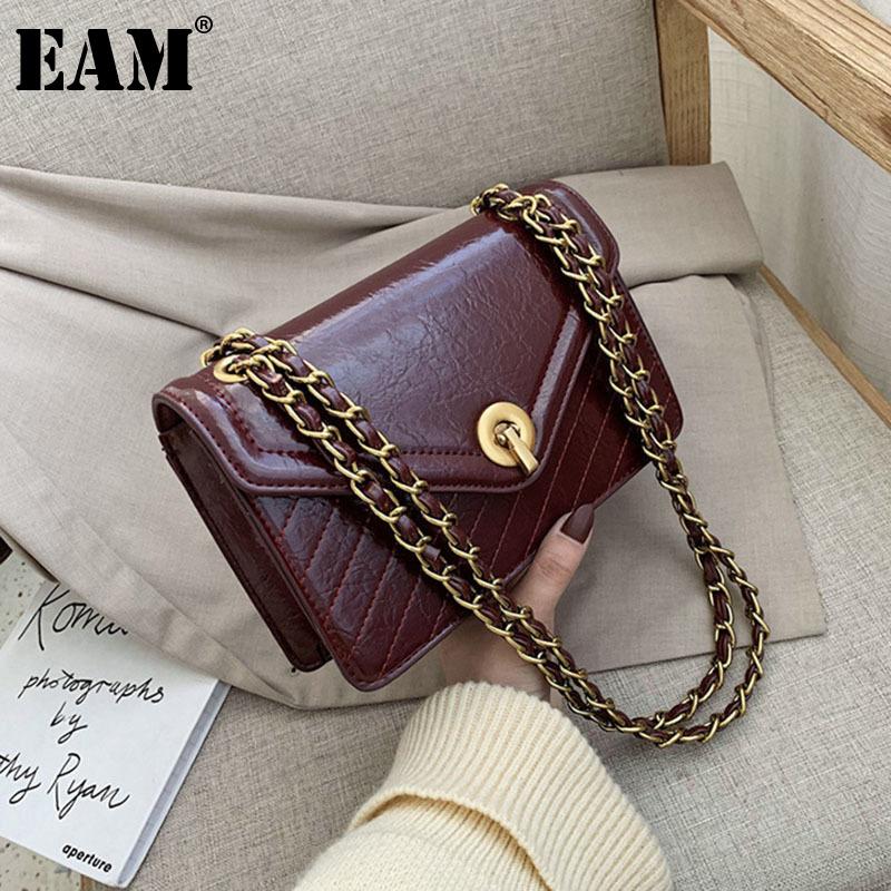 

[EAM] Women New Square Small Chains PU Leather Flap Personality All-match Crossbody Shoulder Bag Fashion Tide 2021 18A1661, Black