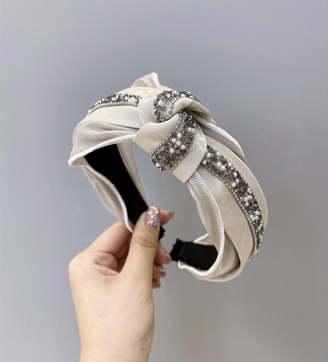 

Korean Fashion Pearl Diamond Knot Hair Bands Simple Elegant Drilling Women's Fashion Headwear Article Knot Rims Crystal Headband