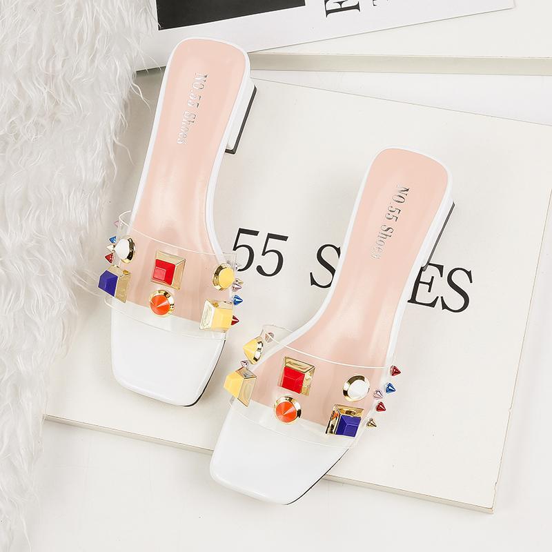 

2020 Women Summer Elegant White Color Flat Slippers Rhinestone Shoes Roman Beach Sandals Ladies Sexy Non-slip Slippers JS20011, As picture 4