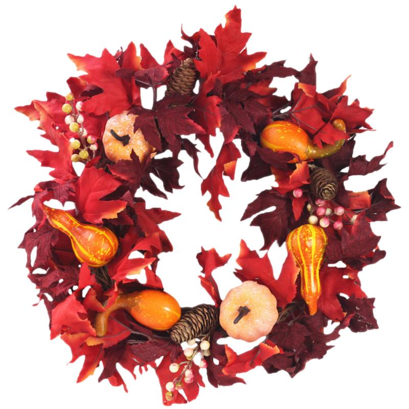 

1PC Harvest Day Garland Halloween Wreath for Door Home Wall Party, Claret