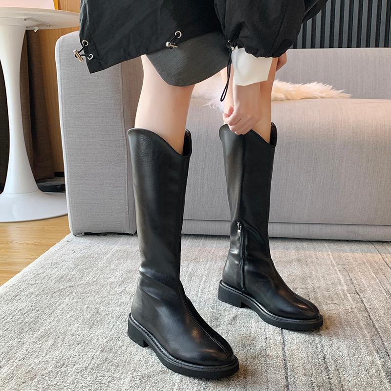 

Knee High Boots for Women Wide Calf Women Shoes 2020 Motorcycle Boots Winter Thigh High Knee Female Punk Shoes, Black