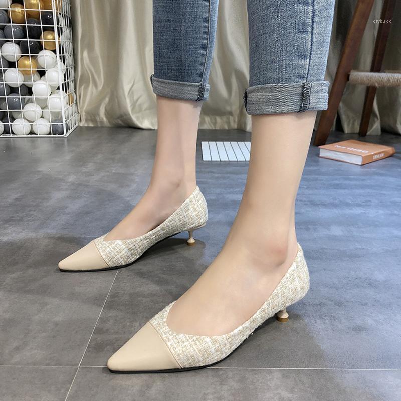 

Printed Retro Women's Sandals Spring And Autumn Shallow Mouth Lady Temperament Mid-heel Shoes Ladies Work Shoes#1, Beige