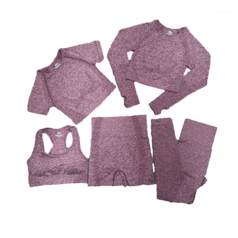 

2021 New 5pcs Seamless Women Yoga Set Workout Sportswear Clothing Fitness Long Sleeve Crop Top High Waist Leggings Sports Suits1, Blue