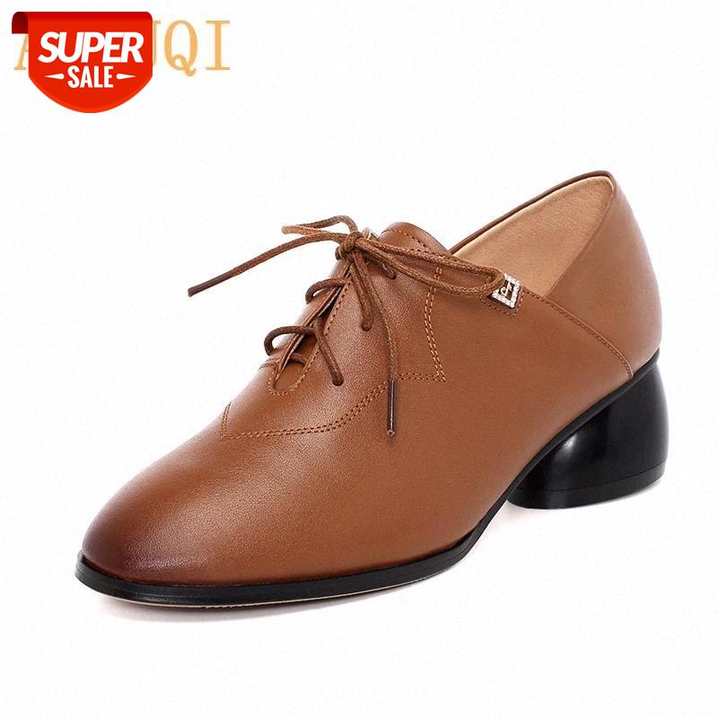 

AIYUQI Women Shoes Genuine Leather 2020 Autumn New Square Toe Fashion Shoes Ladies Mid-heel Lace Comfortable Women #Tl3d