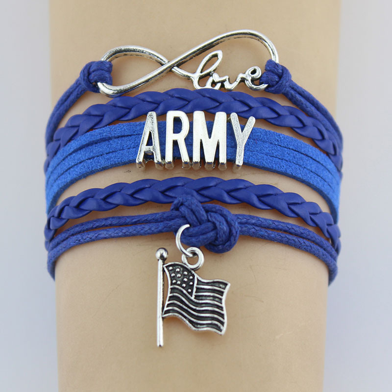 

Infinity Love Army Flag Charms Bracelets & Bangles Leather Braid Wrap Bracelet Gifts for Men Women Fashion Jewelry