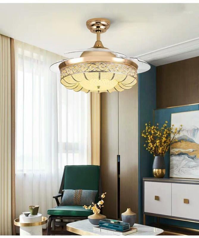 

Luxury 42 Inch ceiling fans with light gold color home fan lamp remote control gold Crown style ceiling fan lamp for living room1