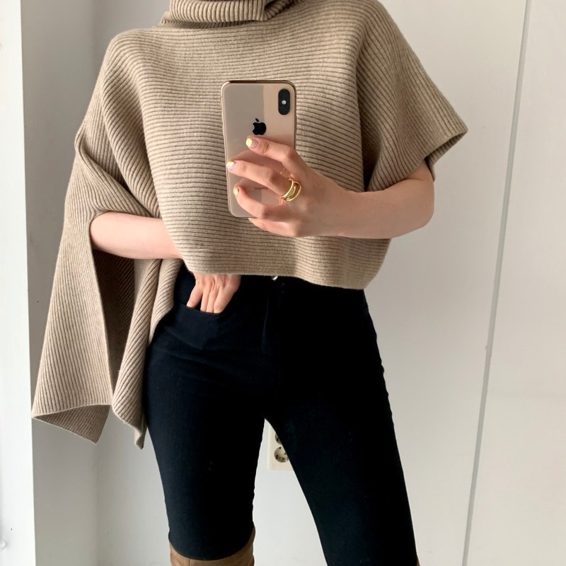 

2021 New High-knit Women's Knitted Turtlenecks Solid Harvest Sleeves Top Lady of Office Knitting Winter Clothes 1RZB, Black