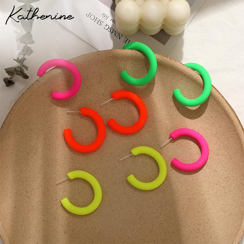 

S925 New Candy Color Summer Korean Acrylic Fluorescent Earrings Hoops Half-round Stud Earrings For Women Girls Party Jewelry1