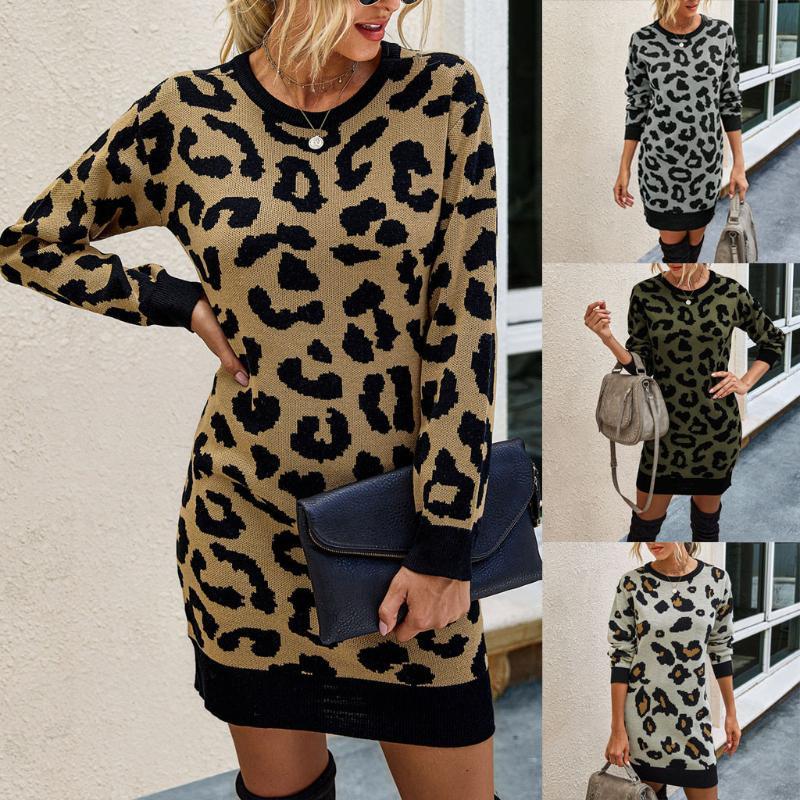 

Knitted sweater Dress for Women Autumn And Winter Fashion Leopard Print Buttock Wrapping Fashion Dresses Dress 2020 Hot, Beige