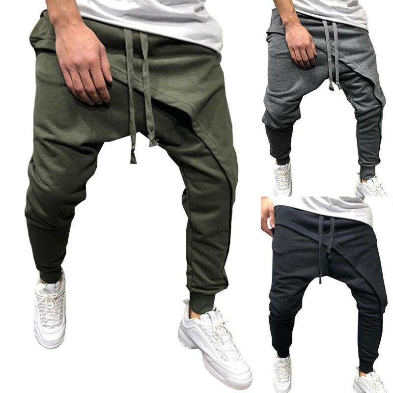 

Men's Pants Mens Harem Sports Bottoms Baggy Drop Crotch Drawstring Trousers Fashion, Black