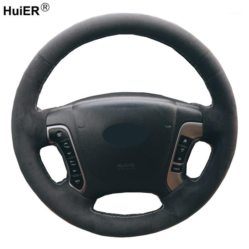 

Hand Sewing Car Steering Wheel Cover Cow Leather Suede Wrap For Santa Fe 2007 2008 2009 2010 2011 2012 Car Accessories1
