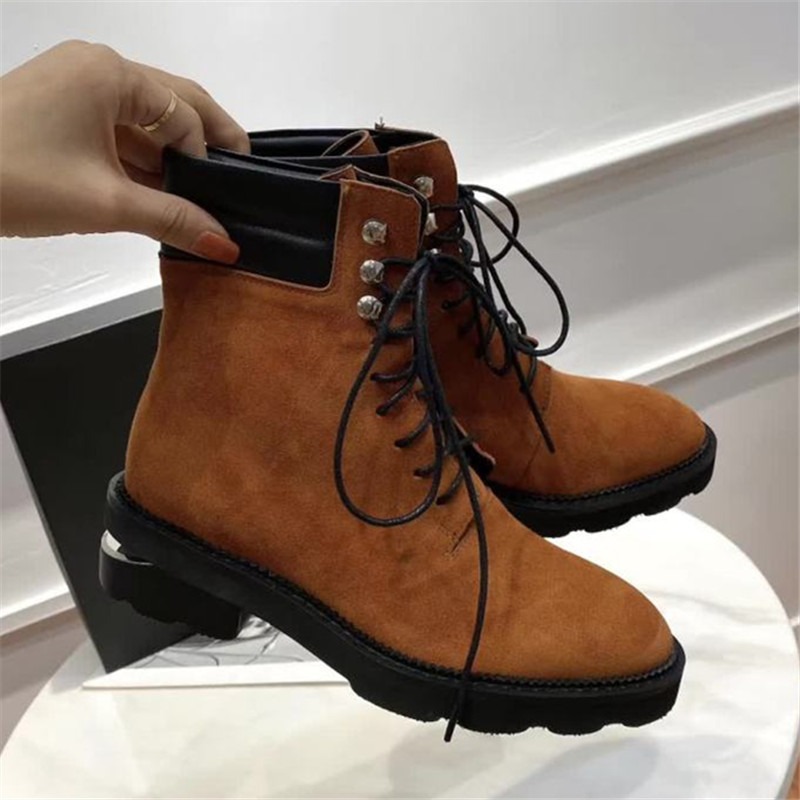 

Suede Women Ankles Weird Heels Short Lace-up Ladies Riding Spring Boots in Women's Shoes 1v5n, Brown