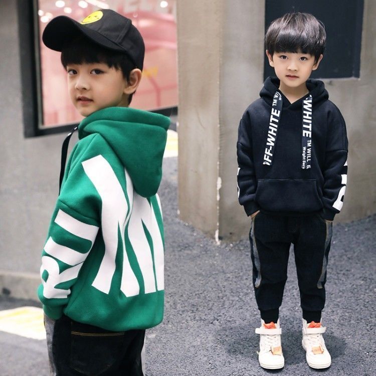 

EACHIN Boys Hoodies New Arrival Boys Girls Autumn Winter Long Sleeve Sweater Letter Pattern Outerwear Child Plus Velvet Hoodies LJ201127, Black