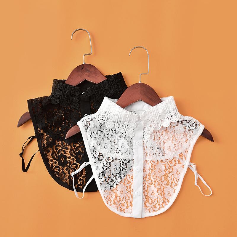 

Bow Ties Fashion Black Lace Fake Collars For Women Shirt Detachable Floral Hollow False Collar Half