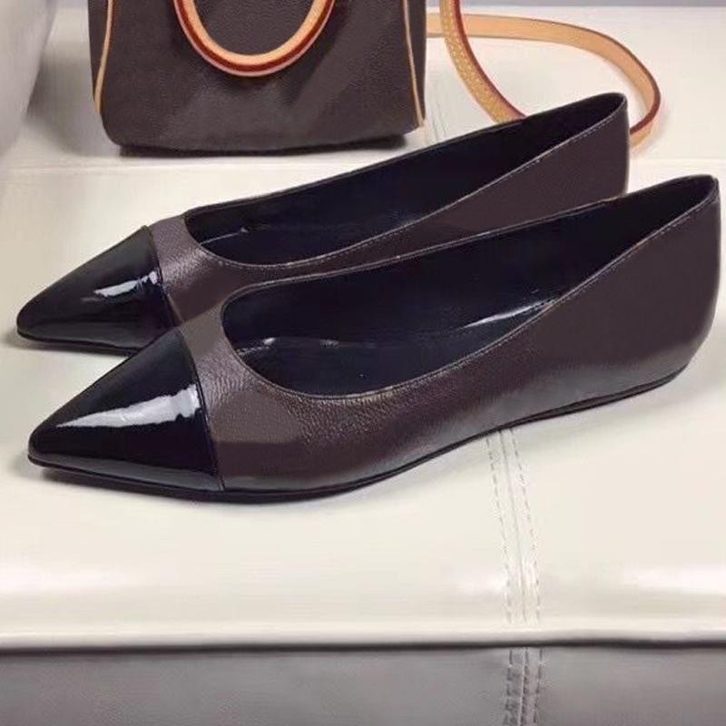 

fashion women designer Pointed Dress shoes 100% Authentic cowhide Flat boat shoe Metal chain Lady leather casual letter Lazy Loafers size 35-41-42 us4-us11 With box, Brown+metal