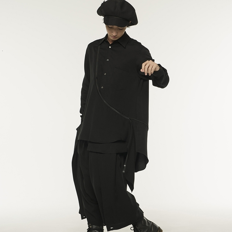 

2021 New S-6xl!! Homemade Men's Shirts with Double Loose Sewing Zipper. 2P52, Black.