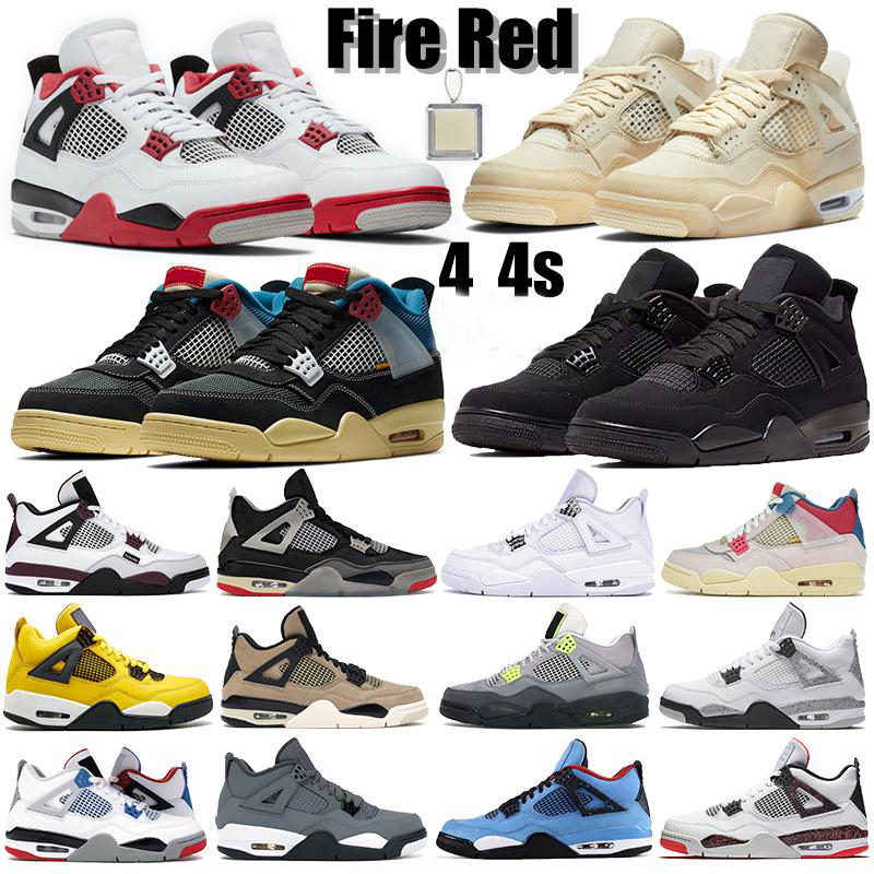 

New arrival White Sail paris 4 4s Jumpman mens basketball shoes Fire Red black cat Union guava ice Pure Money trainer Sports Sneakers