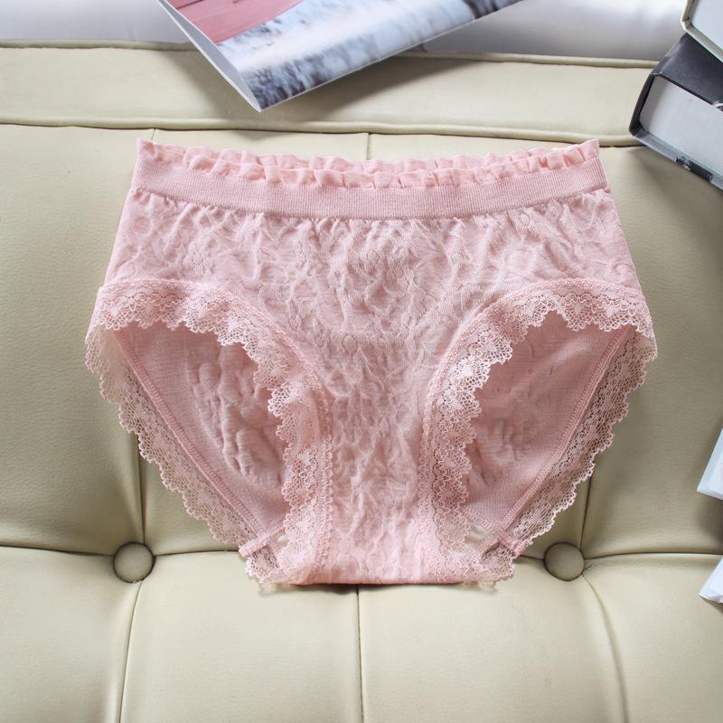 

New Women's Underwear Fresh Style Girls Lace Briefs Three-dimensional Jacquard Mid-waist Bielizna Damska Braguitas Mujer Panties, Black