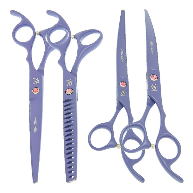 

7.0 Inch Dog Grooming Tesouras Japan 440c Curved Pet Cutting Scissors 18 Teeth Animals Thinning Shears with Comb Forceps B0039A