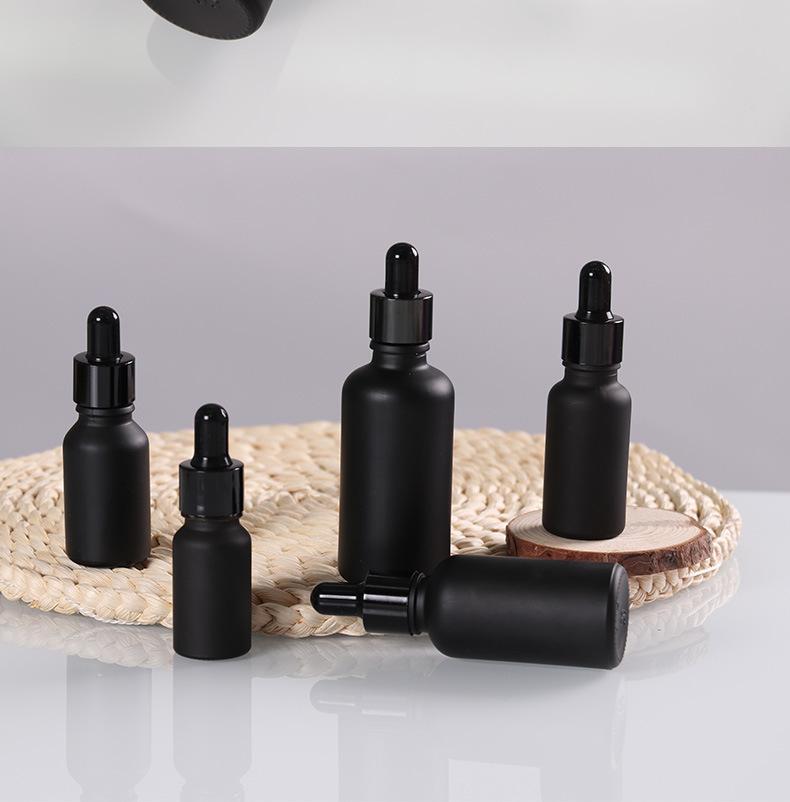 

5ml 10ml 15ml 20ml 30ml 50ml 100ml multi-szie glass black frosted matte dropper bottle essential oil bottle black matt cosmetic sub-bottle