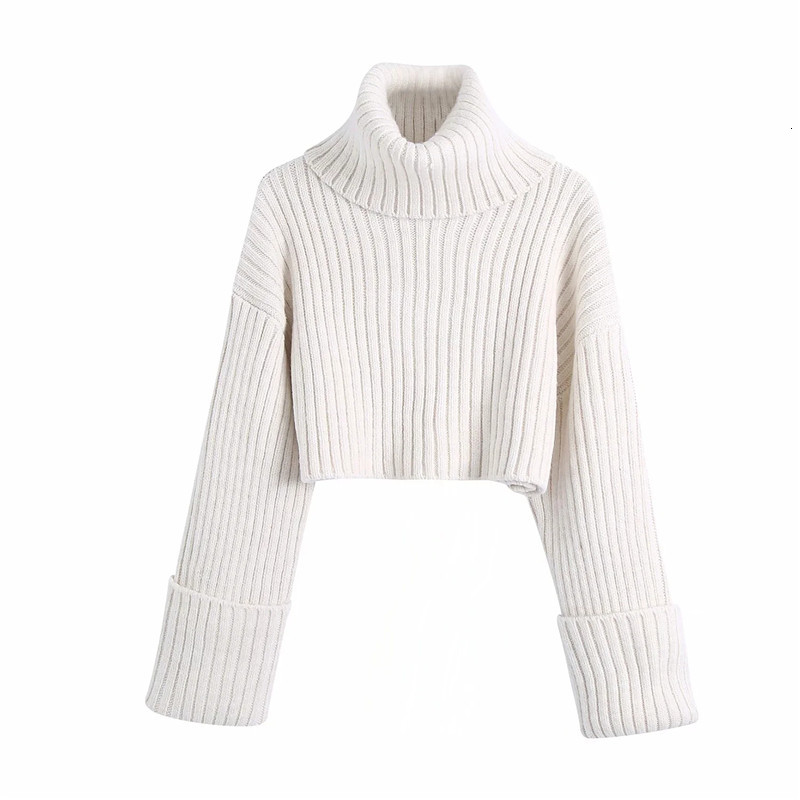 

New White Ribbed Cropped Turtleneck Knitted Women 2021 Vintage Long Sleeve Designer Winter Female Sweater Pullover Mw6d