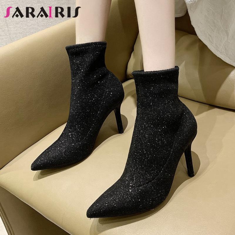 

SARAIRIS New Fashion Ladies Autumn Sexy Party Office Daily Boots Ankle Boots Women Pointed Toe Thin High Heels Shoes Woman, Black