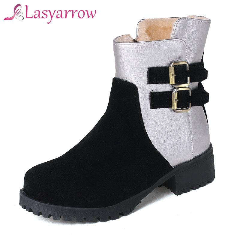 

Lasyarrow Flock Double-Breasted Super Thick Fur Not Wet Feet Ankle Boots Color-Blocking Thick Bottom Side Zipper Warm Snow Boots, Black