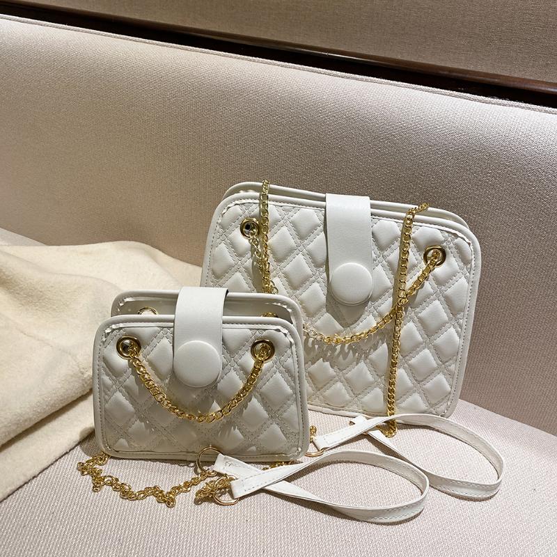 

Fashion Lattice Pattern Messenger Bags Solid Color PU Leather Zipper Small Shoulder Chain Bags for Women Handbags Tote, Large black