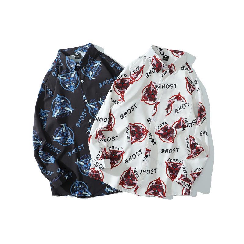 

2021 New Spring Retro Hip Hop Shirt Oversized Men Streetwear Tiger Print Long-sleeved Shirts Harajuku Casual Brand Men's Shirt, Black