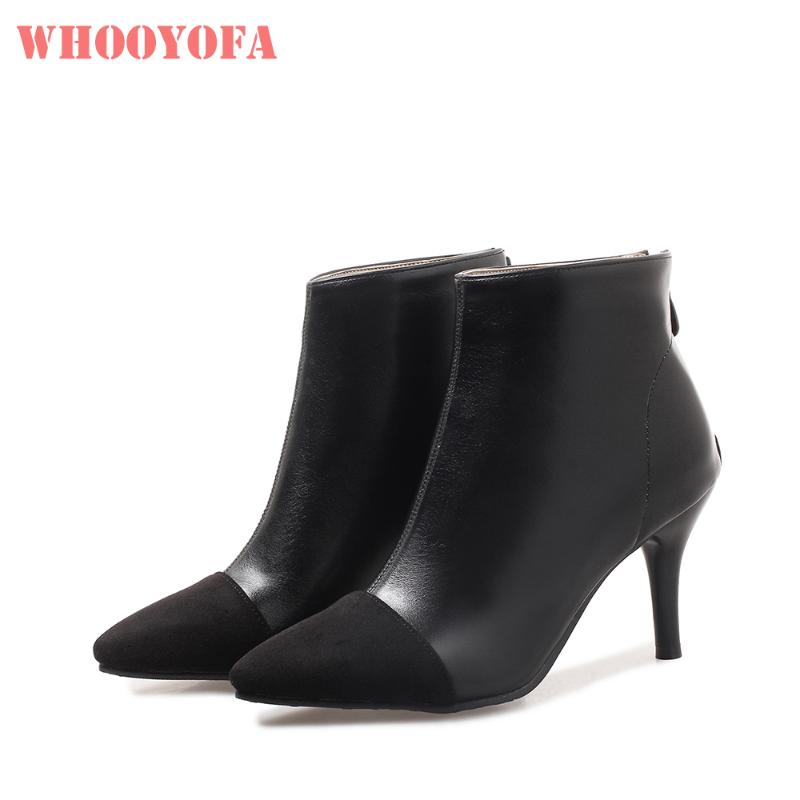 

Brand New Mature Army Green Beige Women Ankle Boots Vogue Office Mixed Lady Shoes Spike Heels WA393 Plus Big Size 10 32 43 45 46, Black