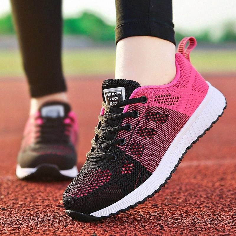 

Women Sneakers Women 2020 Casual Shoes Fashion Breathable Walking Mesh Lace Up Flat Shoes Tenis Feminino Pink Black #iY3c