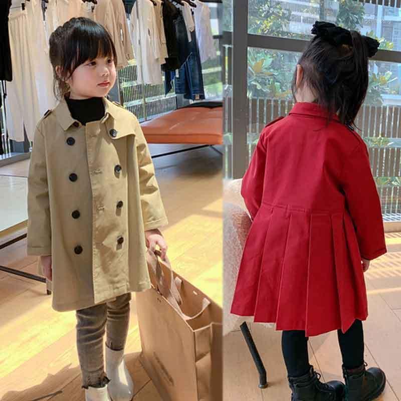 

Girls Cotton Coat Double-breasted Pleated Long Windbreaker Spring Autumn Children's Trench Coat Clothing 2-7years Kids Outerwear1, Red