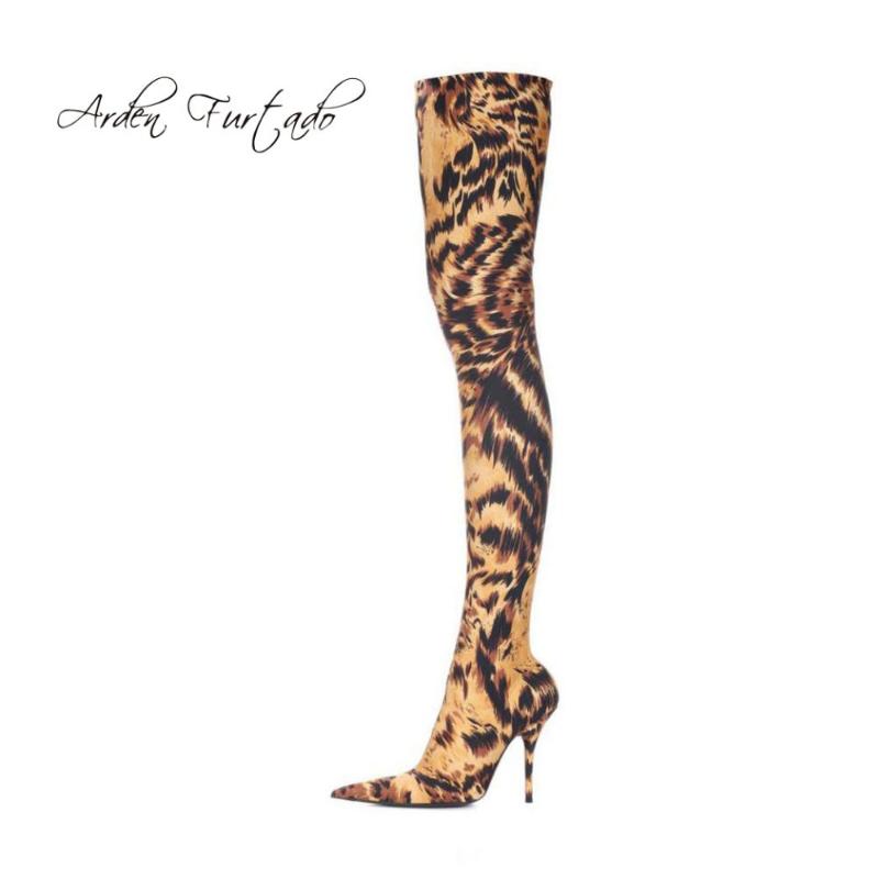 

Arden Furtado 2020 spring autumn spring autumn Leopard high heels 10cm over the knee boots stilettos high heels women's boots, As pic