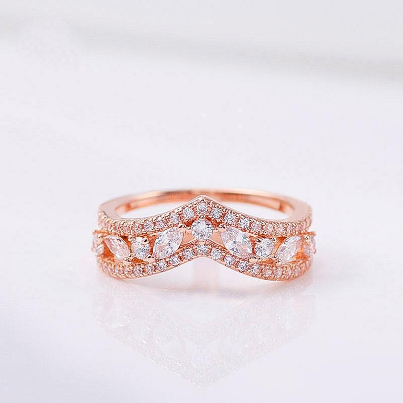 

Factory wholesale Sparkling Marquise Double Wishbone Band Ring Fit Jewelry Engagement Wedding Lovers Fashion Ring