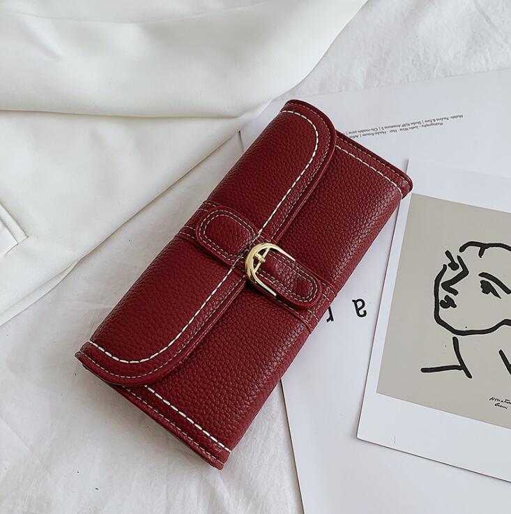 

Factory wholesale women bag casual car stitching decorations womens purse retro leather long purses simple belt decoration storage wallets, Black2(printing box )